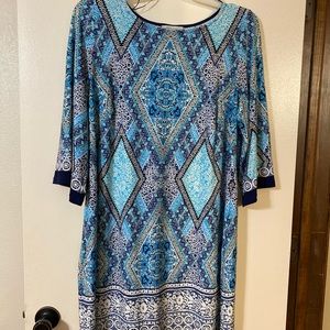 Ladies, blue three-quarter sleeve dress